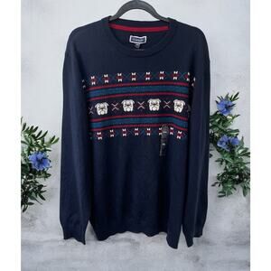 NWT‎ CLUB ROOM NAVY BLUE Size XXL MERINO WOOL BLEND BULLDOG SWEATER MENS